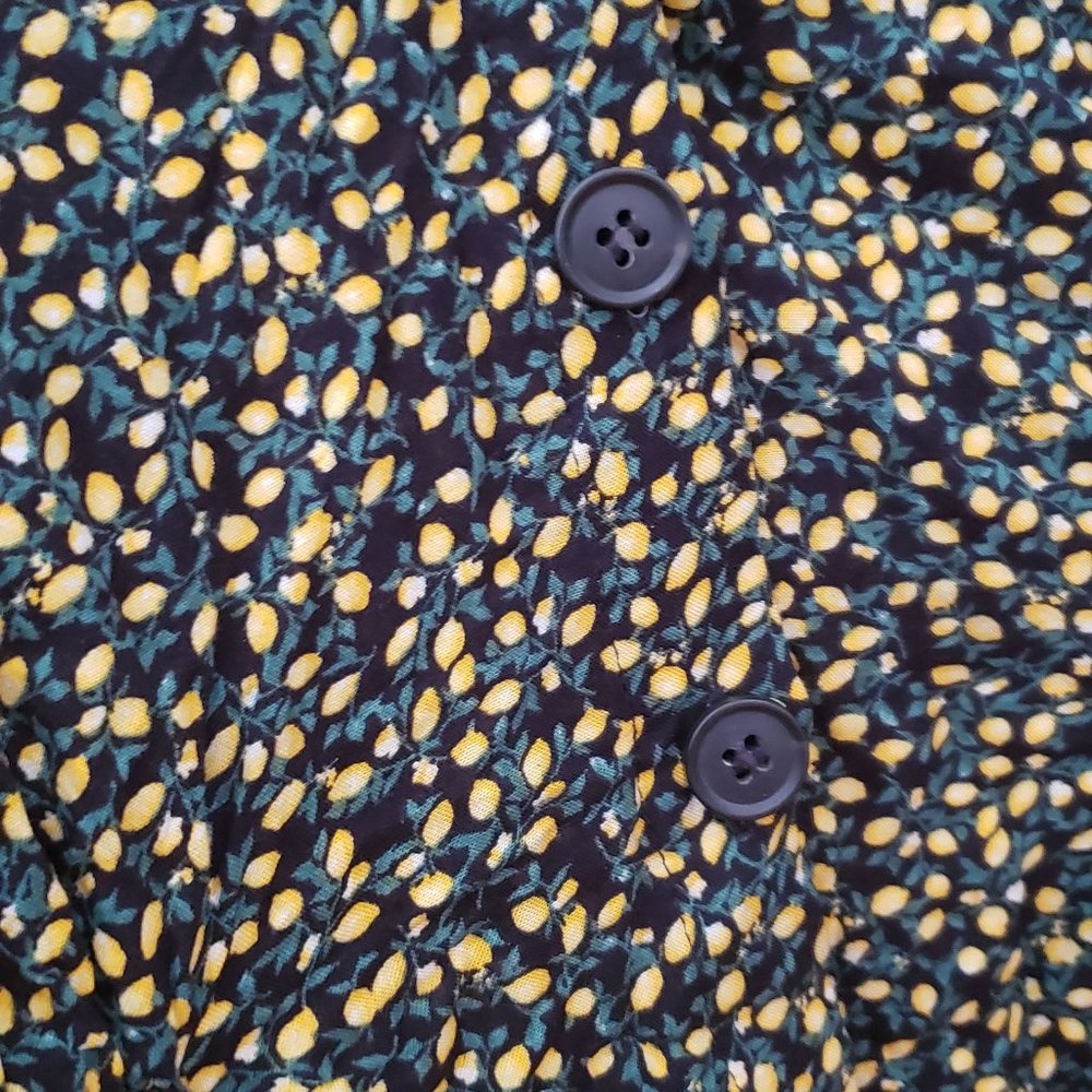 Lemon Print Button Up Mini Dress with Pock… - Picture 2 of 8